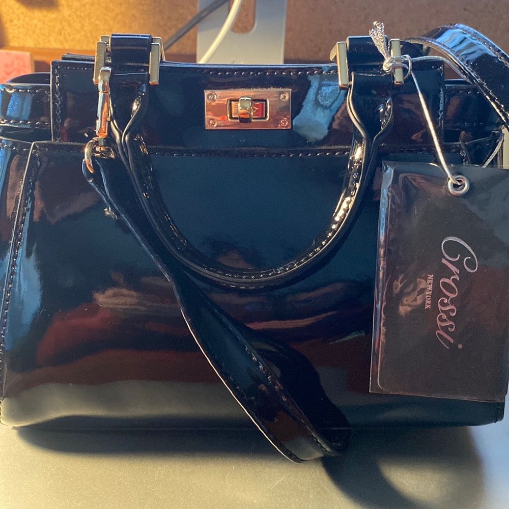 Crossi New York Mini Black Patent Leather Handbag 👜